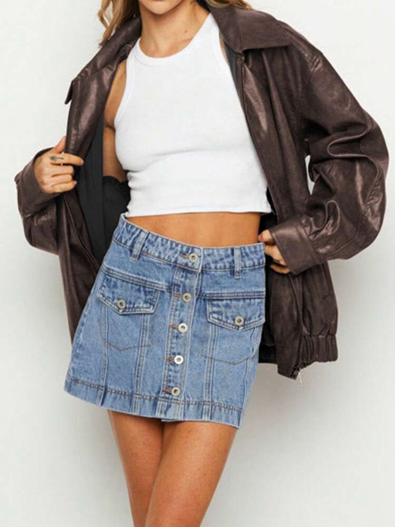 ModeGeist | Übergangsjacke Lederlook mit Reißverschluss und Kragen