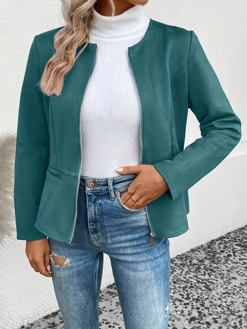 ModeGeist | Übergangsjacke Slim Fit mit Reißverschluss und Rundhalsausschnitt