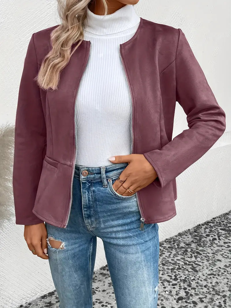 ModeGeist | Übergangsjacke Slim Fit mit Reißverschluss und Rundhalsausschnitt