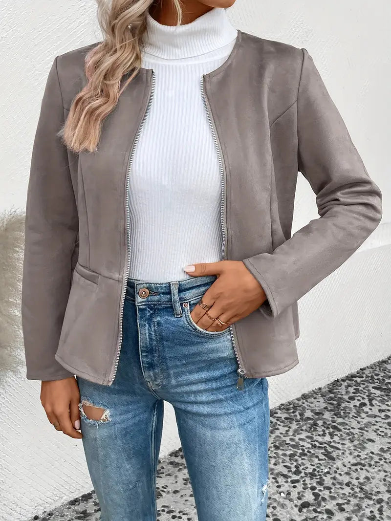 ModeGeist | Übergangsjacke Slim Fit mit Reißverschluss und Rundhalsausschnitt