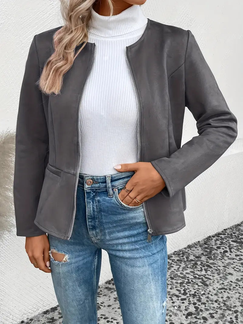 ModeGeist | Übergangsjacke Slim Fit mit Reißverschluss und Rundhalsausschnitt
