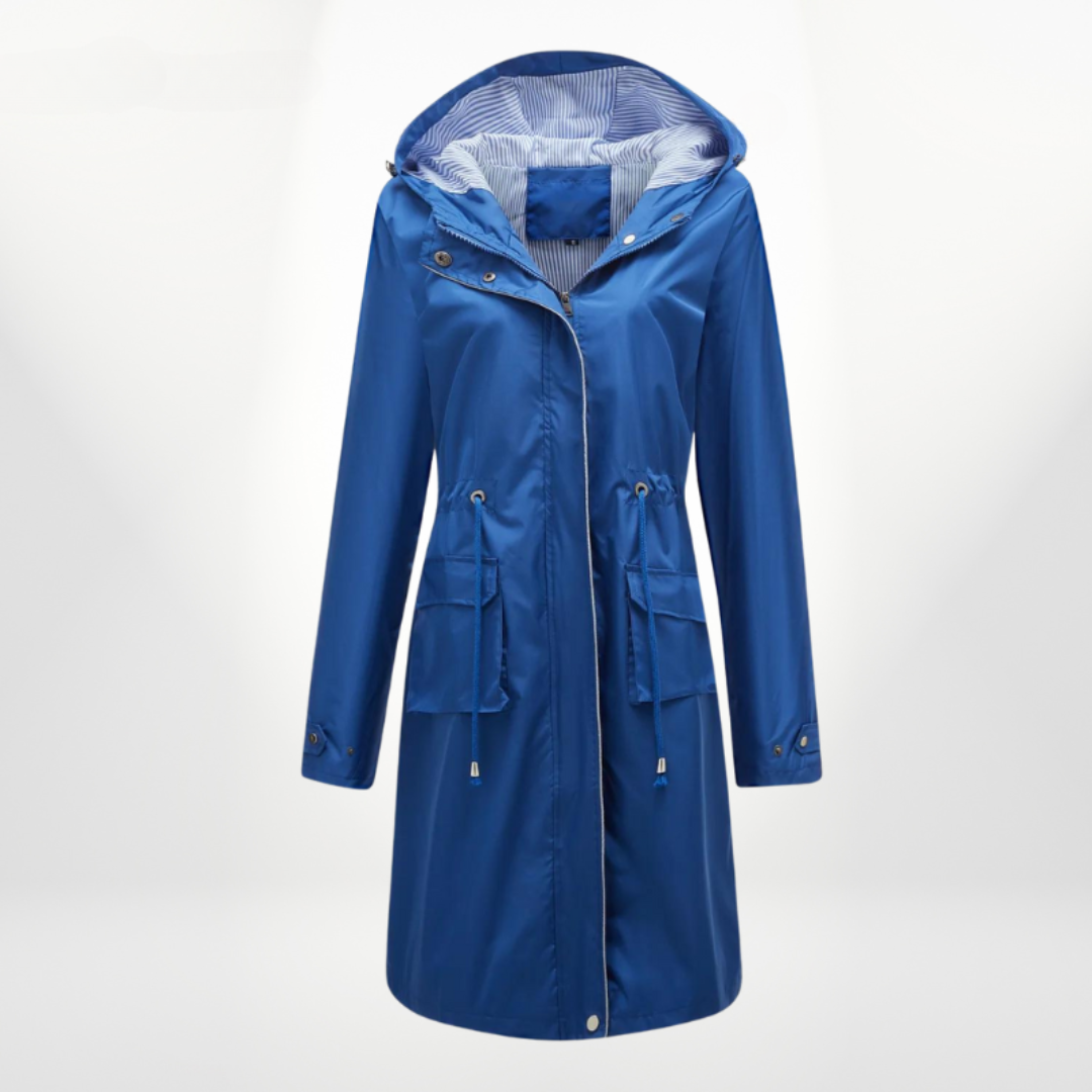 ModeGeist | Schwarzer Trenchcoat mit Kapuze und Reißverschlussclosure