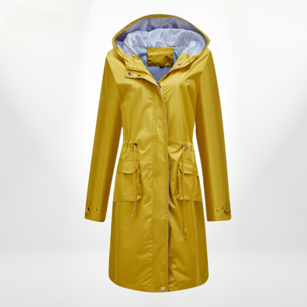 ModeGeist | Schwarzer Trenchcoat mit Kapuze und Reißverschlussclosure