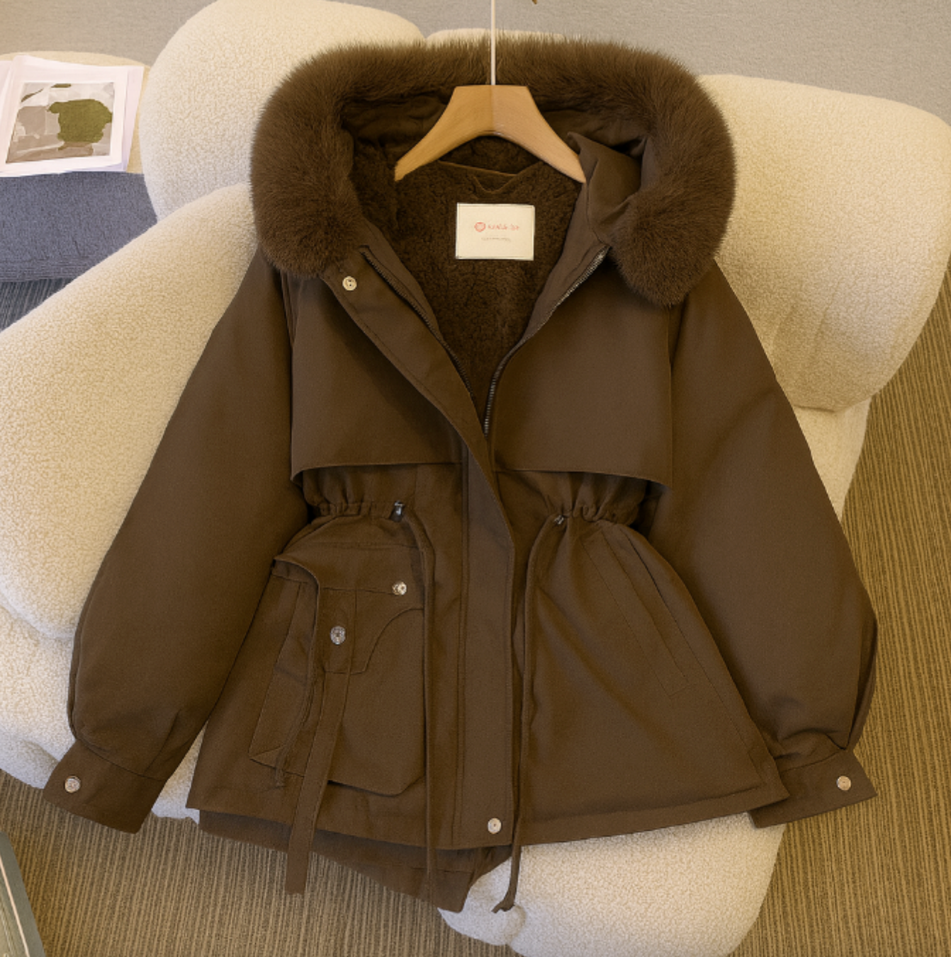 ModeGeist | Winterjacke mit gefütterter Kapuze und Zugband, Warm