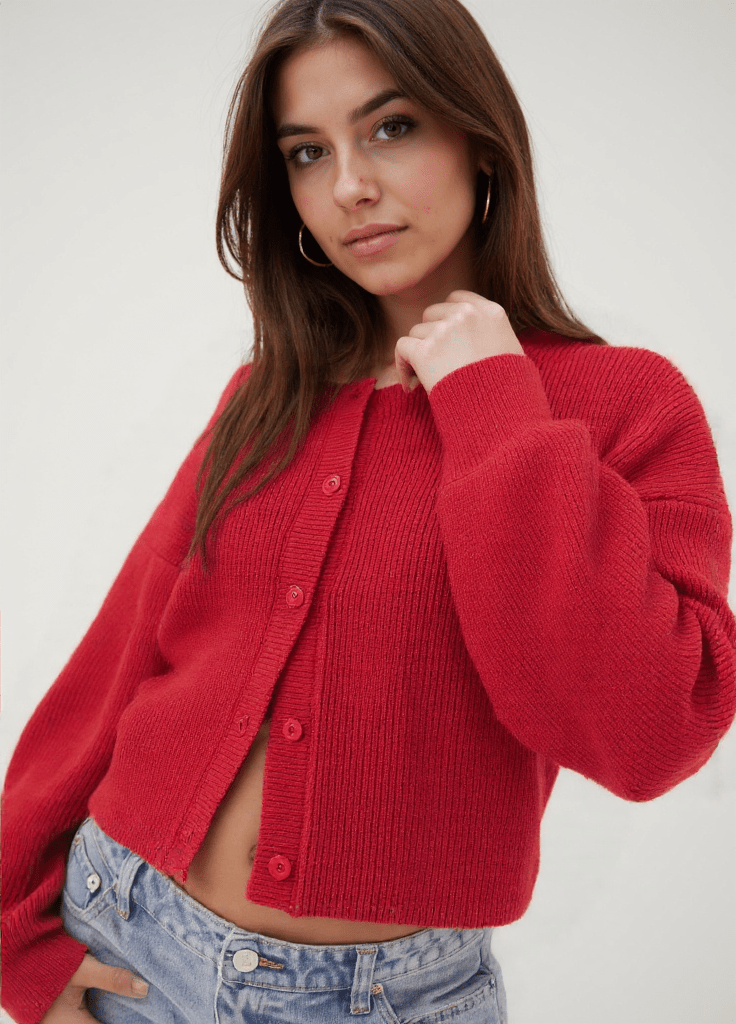 ModeGeist | Cardigan - Damen Herbstrot Strickjacke