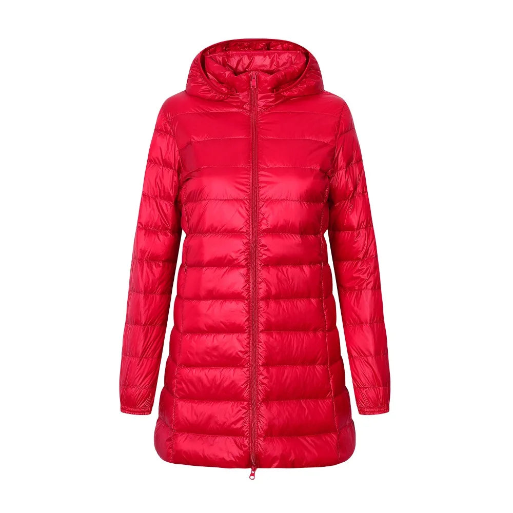 ModeGeist | Lange gesteppte Damenjacke mit Kapuze Yvette