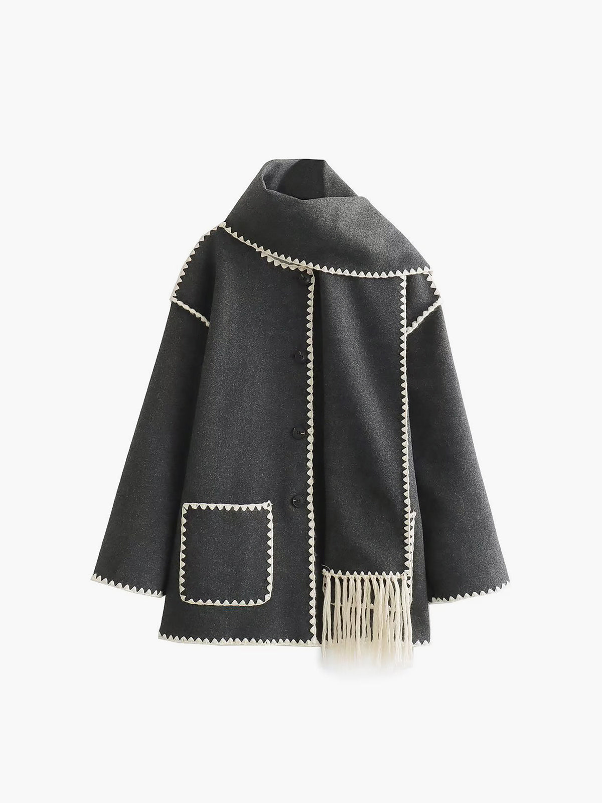 ModeGeist | Damenjacke mit kontrastierenden Paspeln und eleganter Schal Alesha