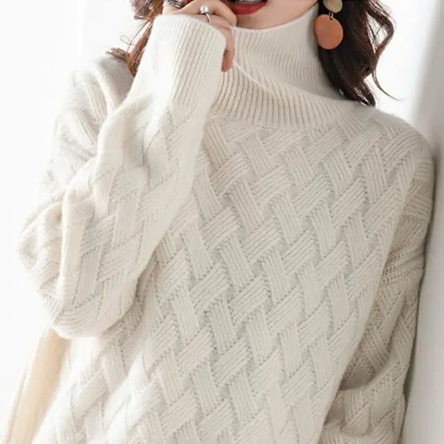 ModeGeist | Pullover - Damen Herbst Hoher Hals Wollstrickpullover