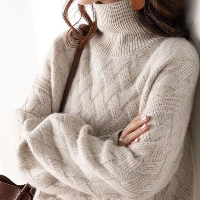 Damen-Rollkragenpullover mit Zopfmuster
