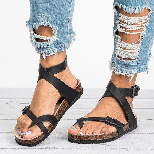 MODEGEIST verstellbare Sandalen mit Schnallenriemen: flache Sommerschuhe