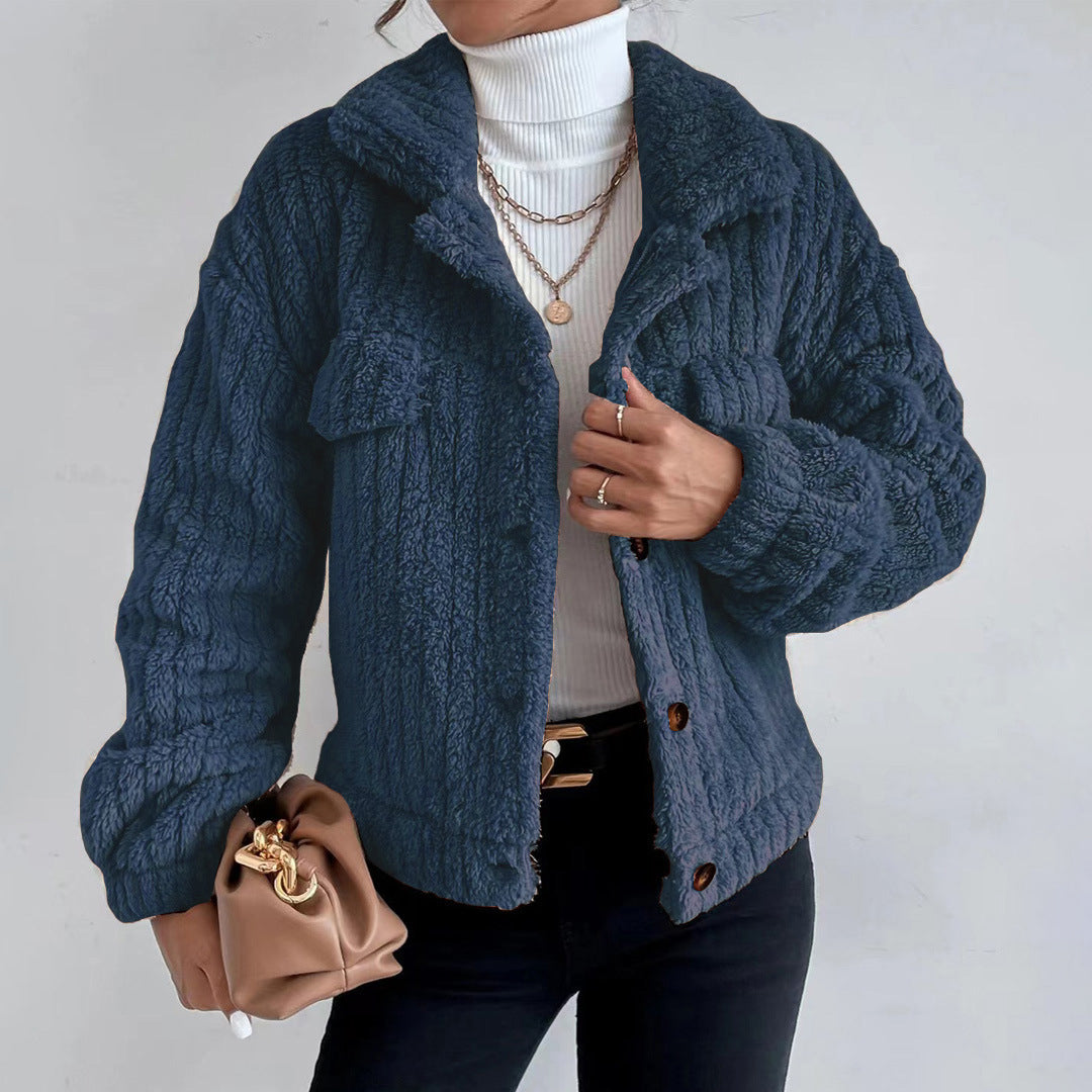 ModeGeist | Plüsch Sherpa Jacke Knopfverschluss Warm und Stilvoll