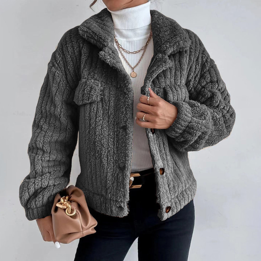 ModeGeist | Plüsch Sherpa Jacke Knopfverschluss Warm und Stilvoll
