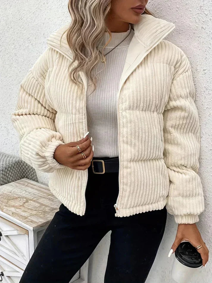 ModeGeist | Steppjacke - Cord-Kanale Textur - Reißverschluss Vorne - Gepolsterte Freizeit-Oberbekleidung