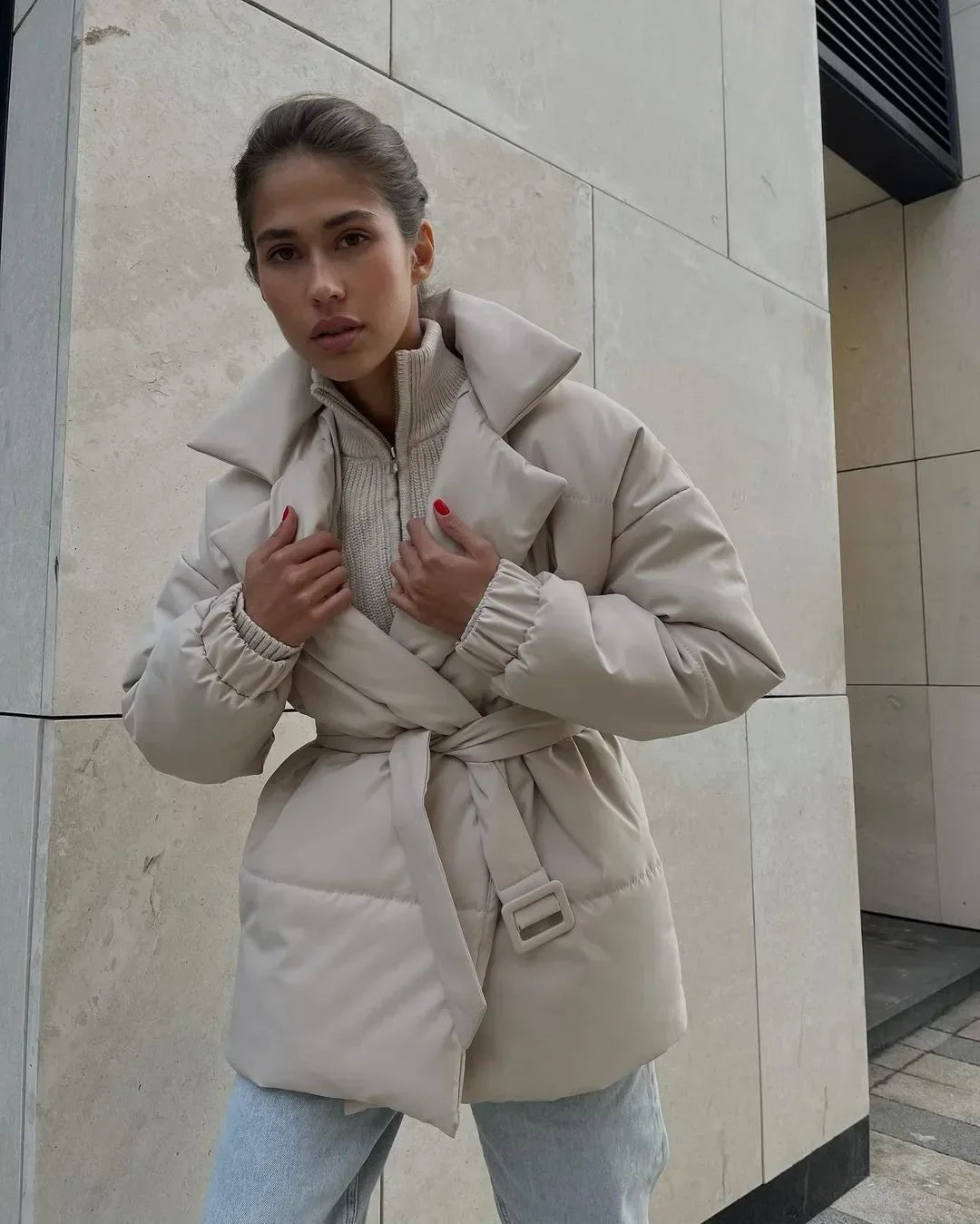 ModeGeist | Elegante Gürtelpufferjacke für Kalte Temperaturen