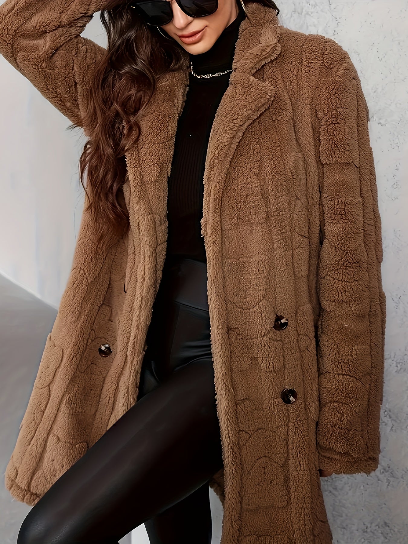 ModeGeist | Langer Strickmantel mit Revers für Damen - Winter