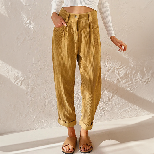 MODEGEIST Damen Cord-Hose Vintage-Stil Beige