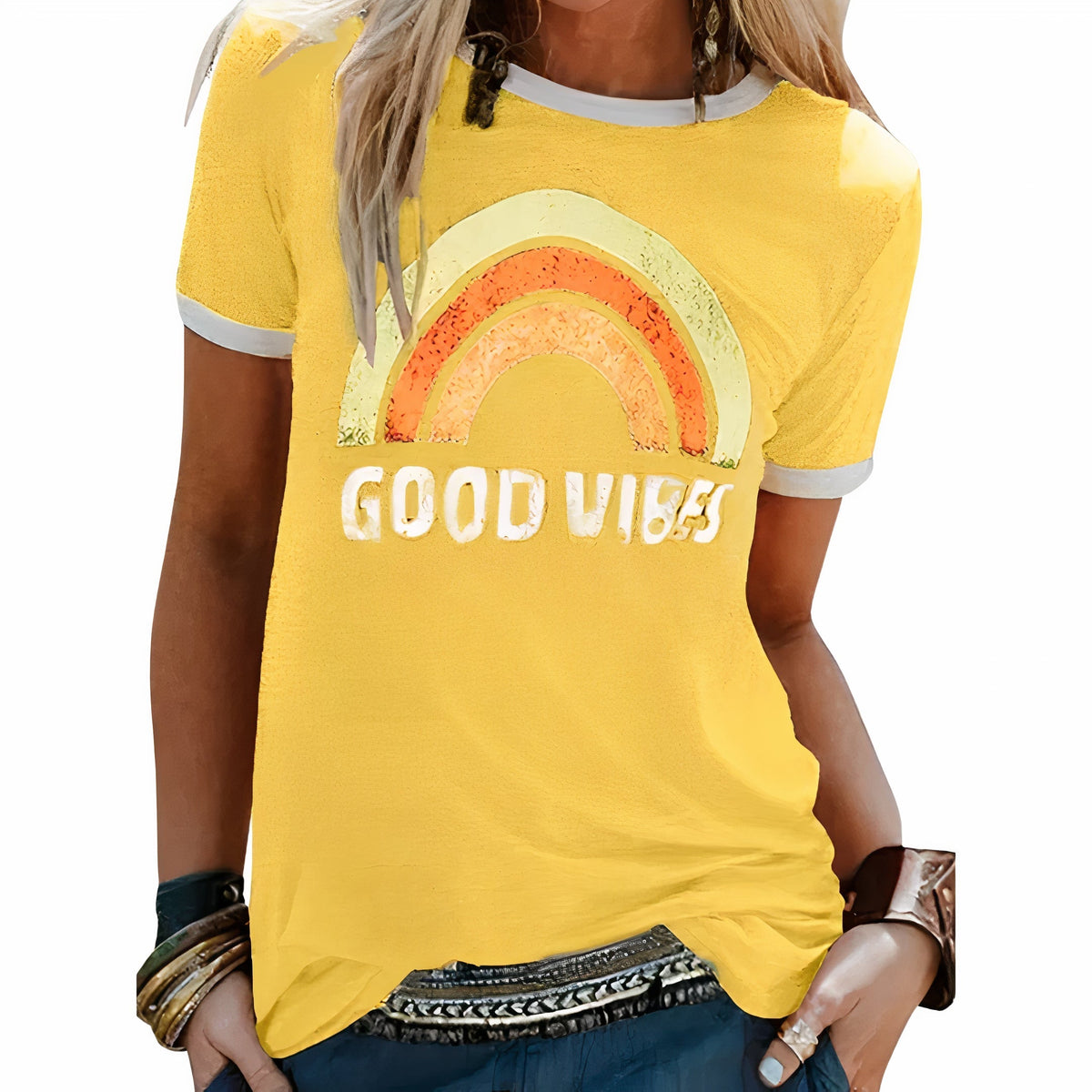 Damen Sommer-T-Shirt mit Regenbogenmuster