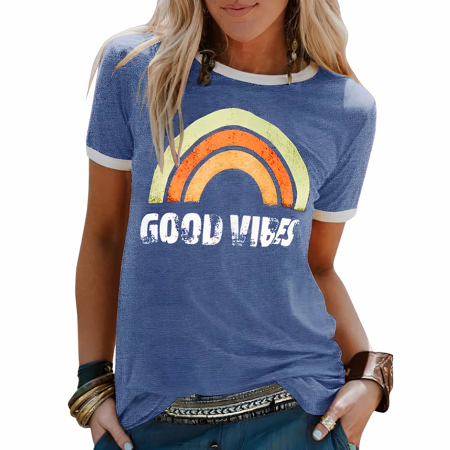 Damen Sommer-T-Shirt mit Regenbogenmuster