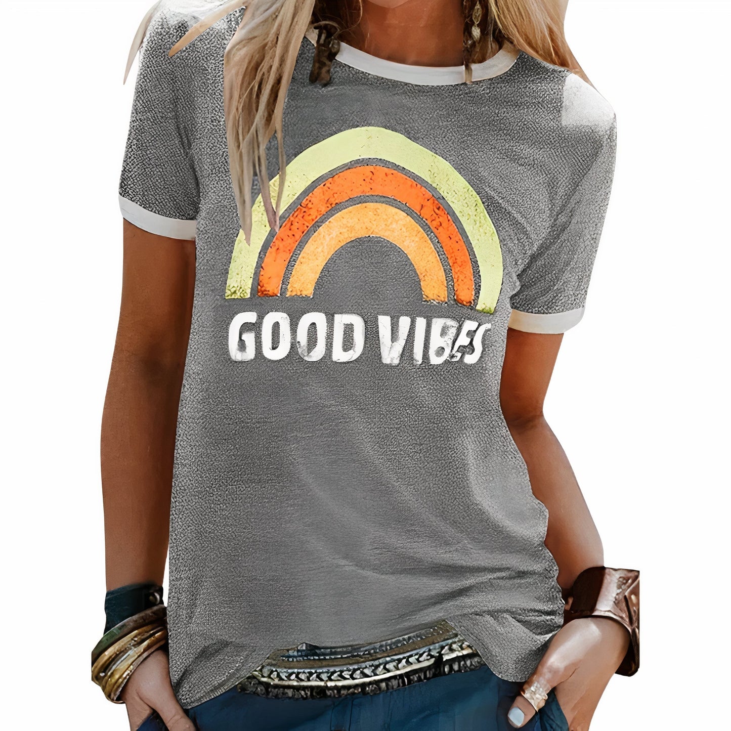 Damen Sommer-T-Shirt mit Regenbogenmuster