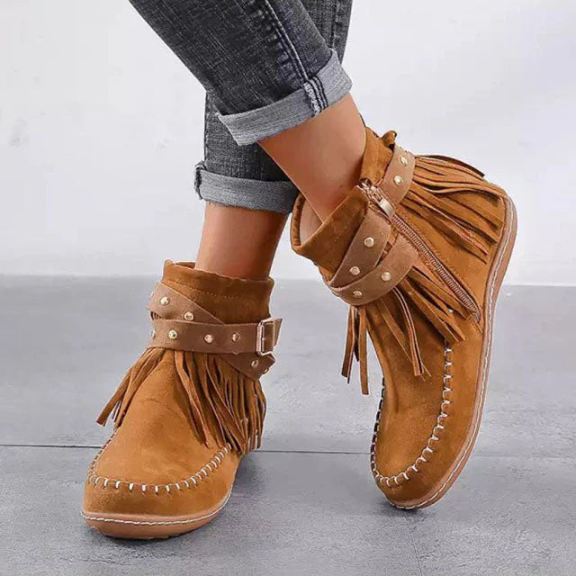 Evelin: Warme, Fransen-verzierte Vintage-Stiefel