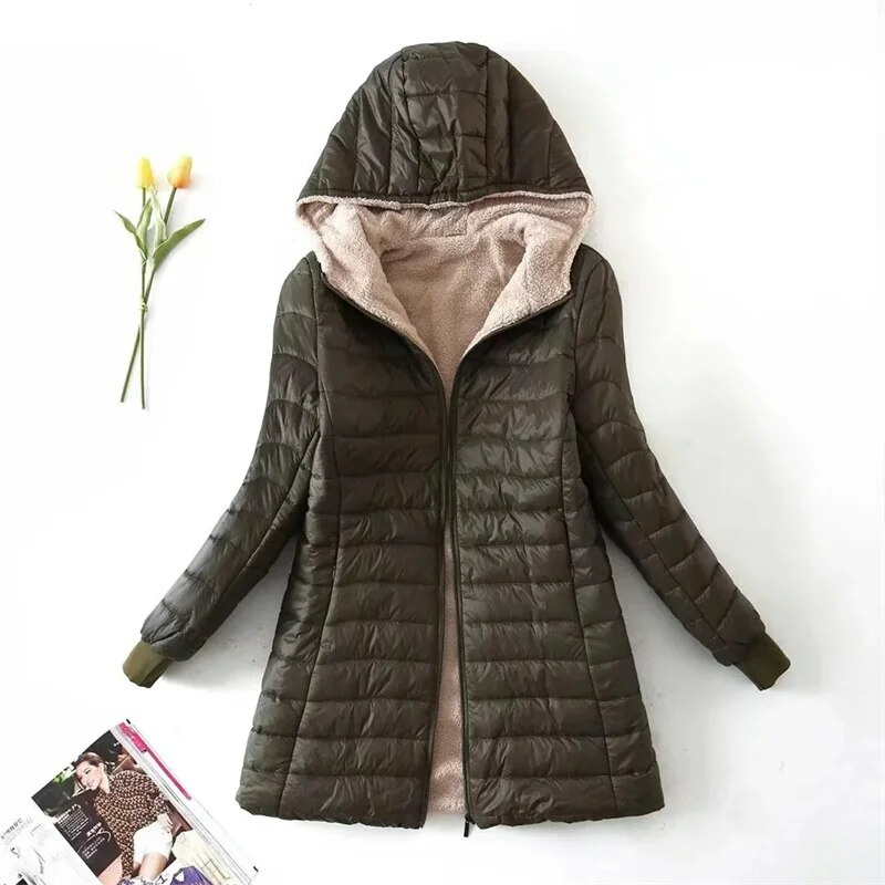 ModeGeist | Langer Mantel Leichte Jacke für Damen mit Fleece-Besatz für Den Winter