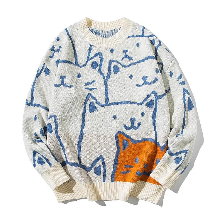 Damenpullover mit Katzenmuster