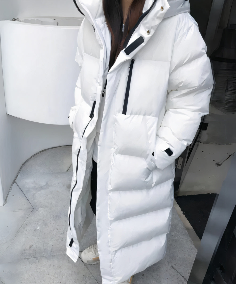 ModeGeist | Langärmlige Daunenjacke mit Festem Kapuze für Frauen