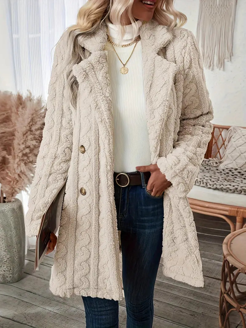 ModeGeist | Langer Strickmantel mit Revers für Damen - Winter