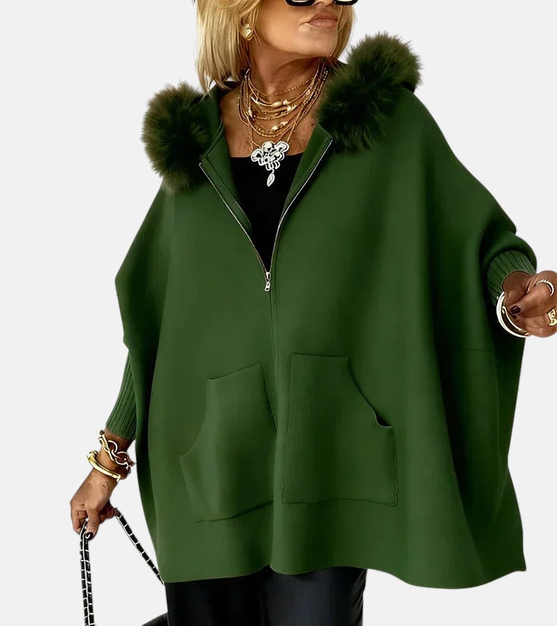 MODEGEIST Damen Mantel Kapuze Reißverschluss Taschen Casual