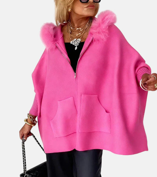 MODEGEIST Damen Kapuzenmantel Reißverschluss Casual Grau