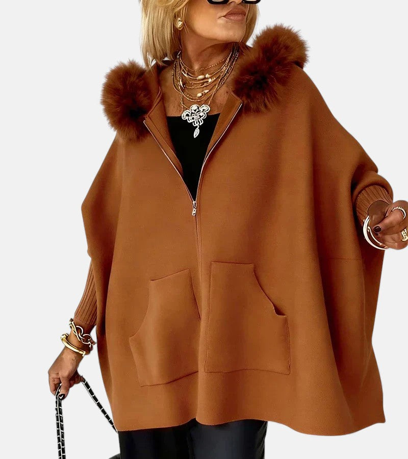 MODEGEIST Damen Mantel Kapuze Reißverschluss Taschen Casual
