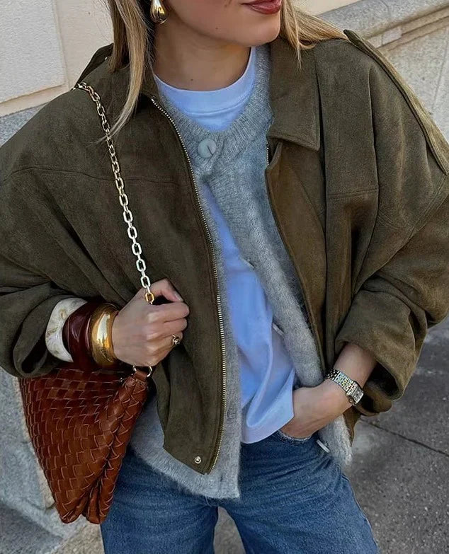 ModeGeist | Oversized Damenjacke aus veganem Wildleder