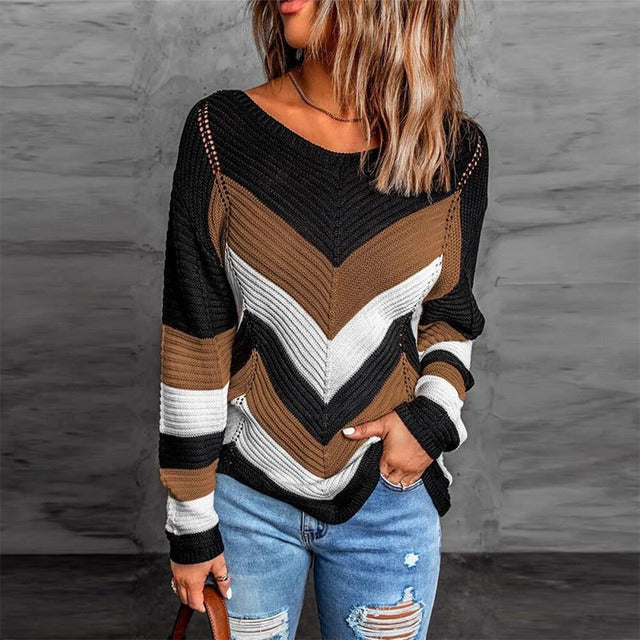 ModeGeist | Gestreifter Patchwork Pullover mit Modernem Look