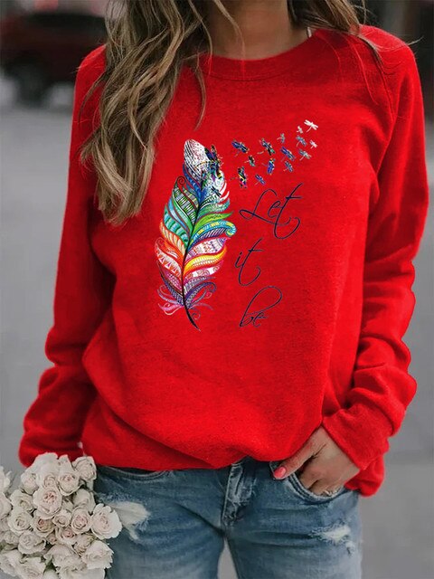 Bequemer Damenpullover mit Feder-Motiv