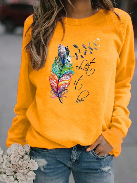 Bequemer Damenpullover mit Feder-Motiv