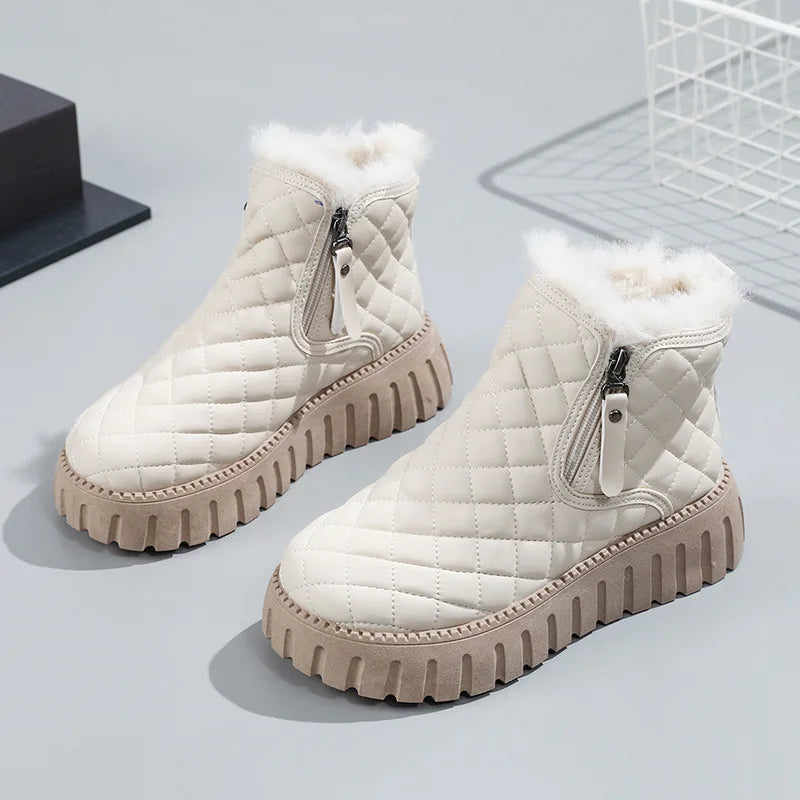 Damen-Steppstiefel mit dicker Sohle