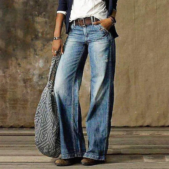 MODEGEIST Damen Wide-Leg Jeans High-Waist Retro Hellblau