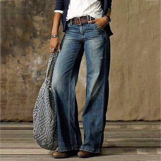 MODEGEIST Damen Wide-Leg Jeans High-Waist Retro-Flare Hellblau
