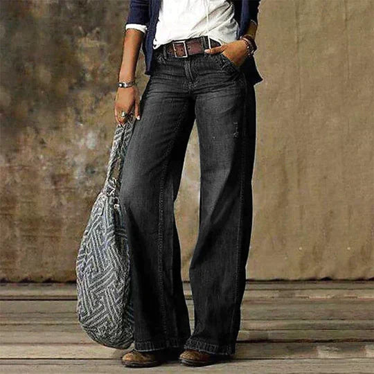 MODEGEIST Damen Wide-Leg Jeans High-Waist Retro-Flare Hellblau