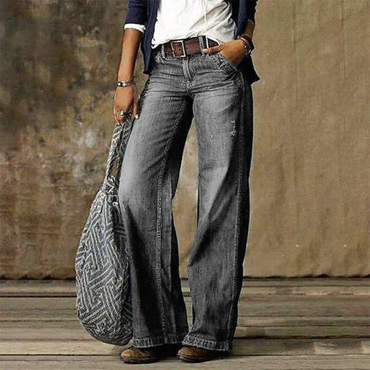 MODEGEIST Damen Wide-Leg Jeans High-Waist Retro-Flare Hellblau