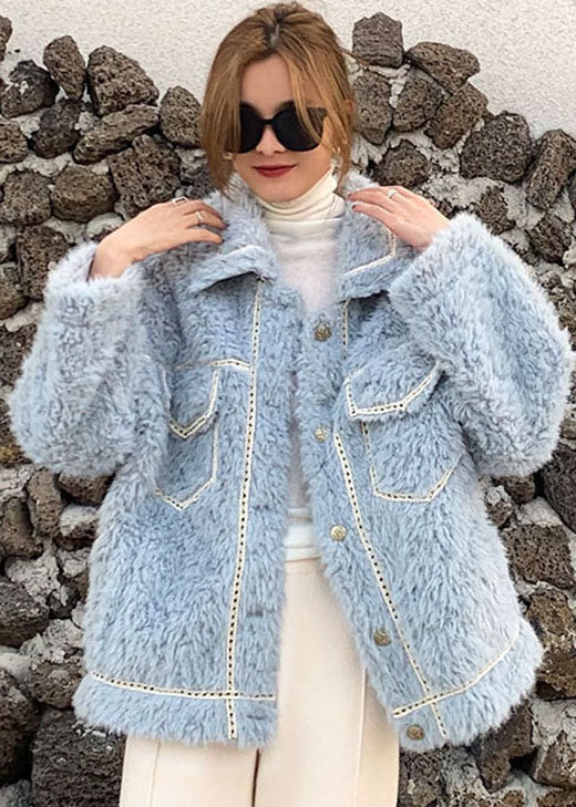 Seravon Wintermantel: Blauer Kunstpelz im Casual-Stil (Französisch)