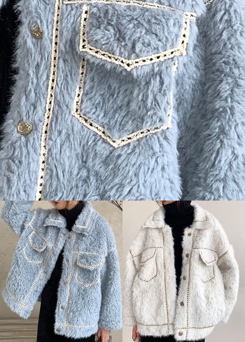 Seravon Wintermantel: Blauer Kunstpelz im Casual-Stil (Französisch)