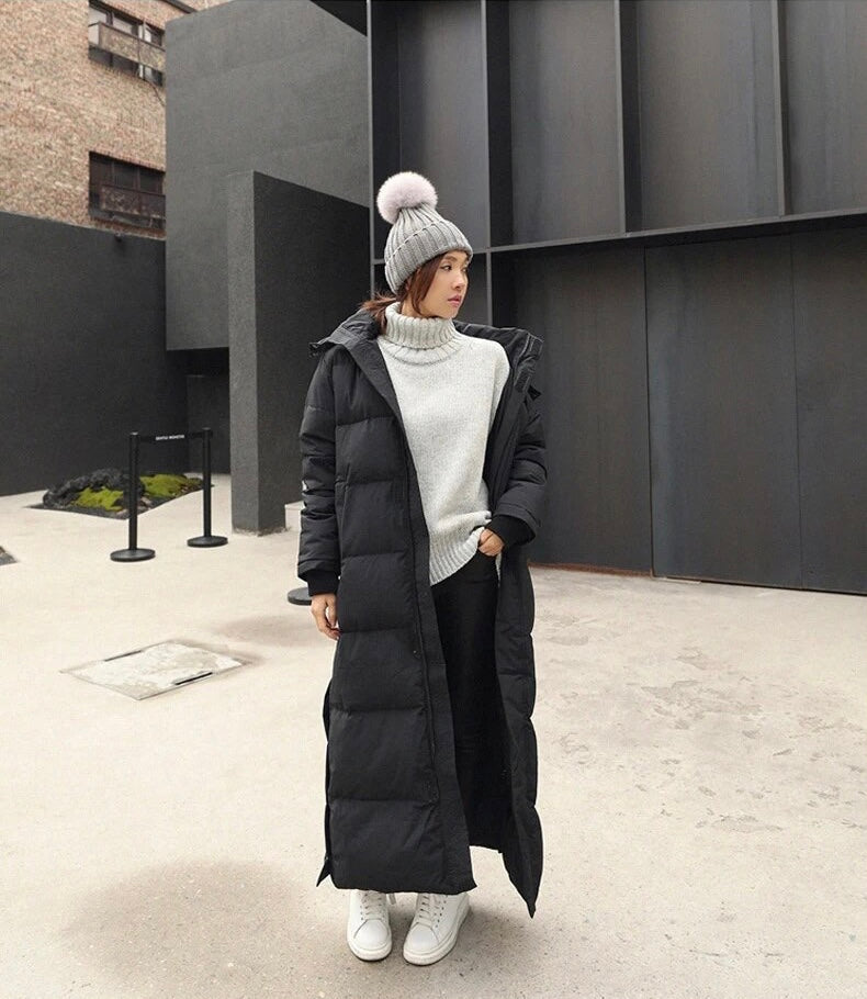 ModeGeist | Lange Gequiltete Puffer Damenjacke mit Kapuze