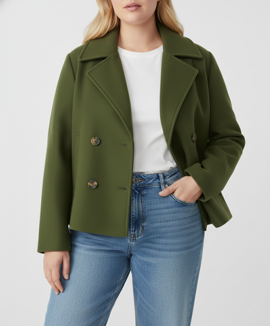 ModeGeist | Kurzer Woll-Look Peacoat für Damen – Große Größen