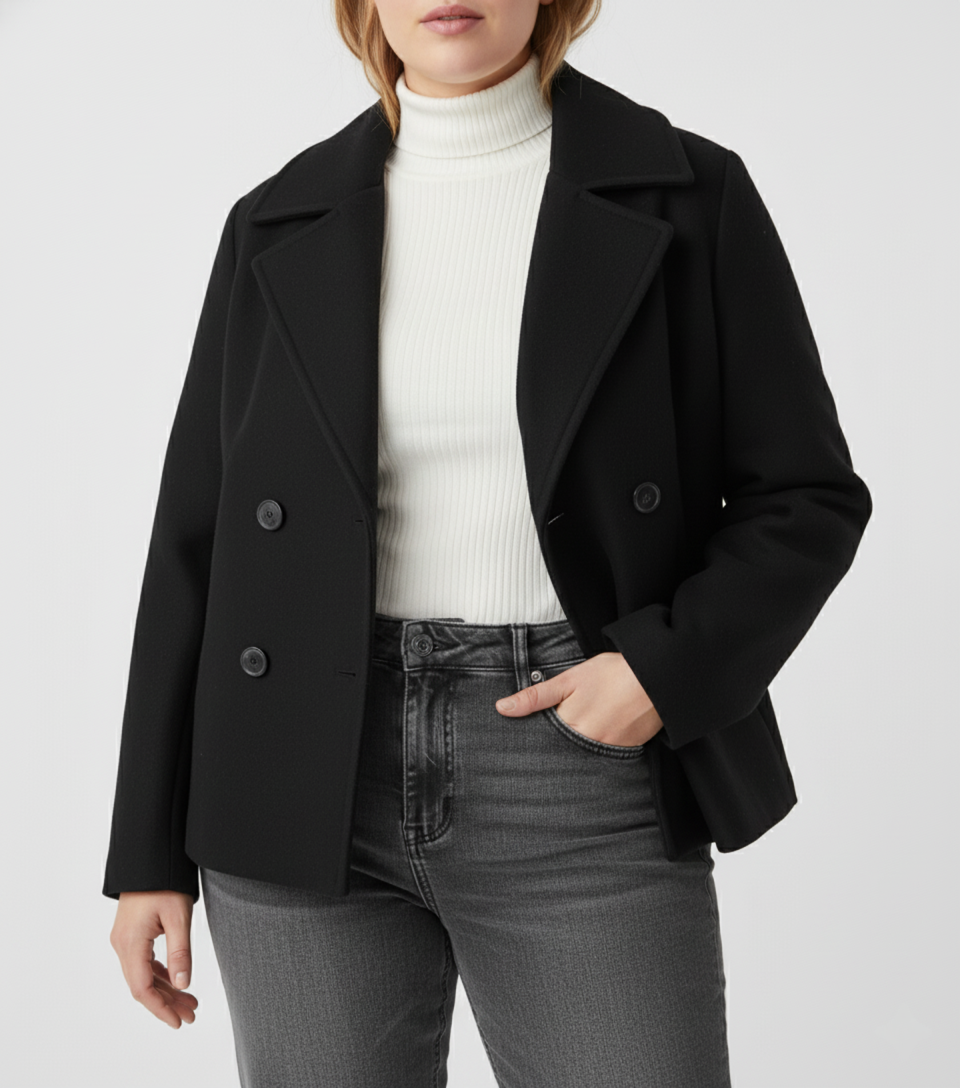 ModeGeist | Kurzer Woll-Look Peacoat für Damen – Große Größen