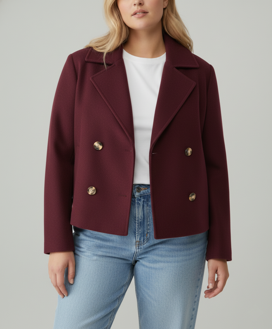 ModeGeist | Kurzer Woll-Look Peacoat für Damen – Große Größen
