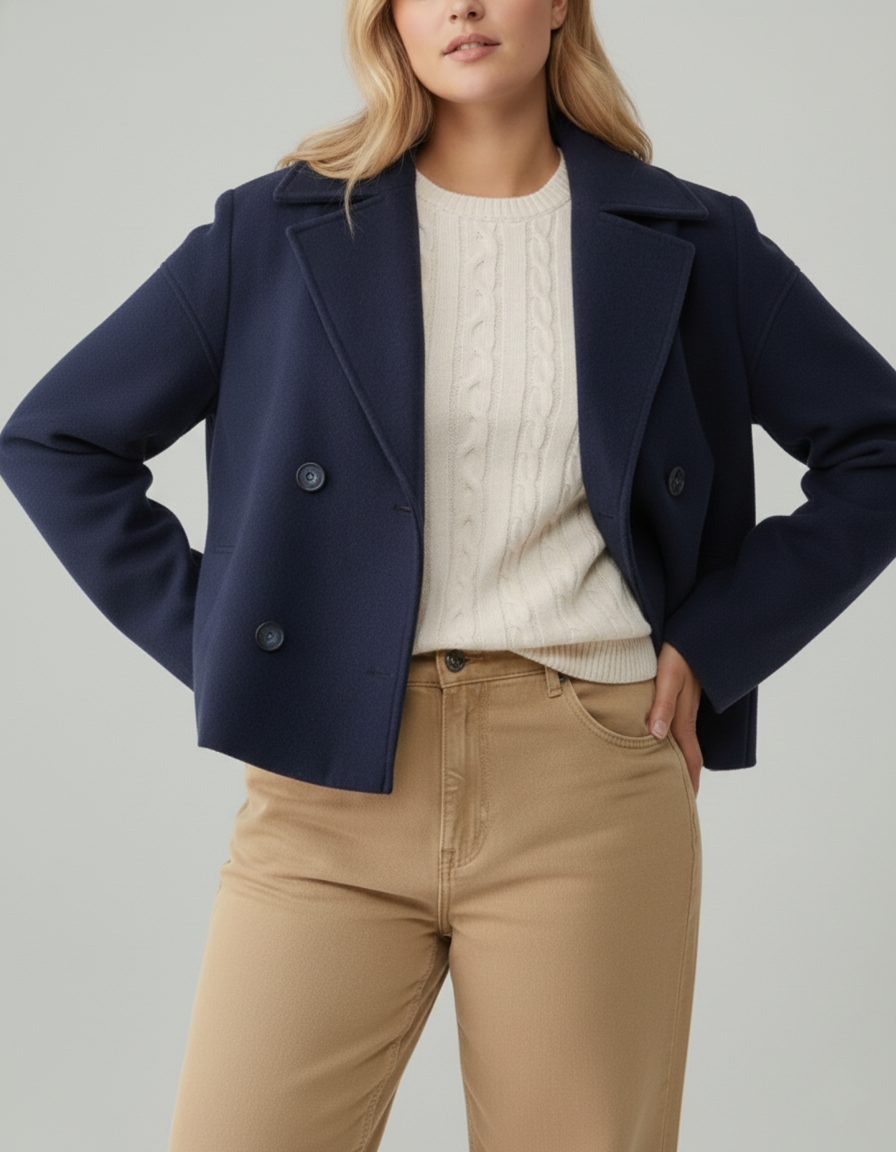 ModeGeist | Kurzer Woll-Look Peacoat für Damen – Große Größen