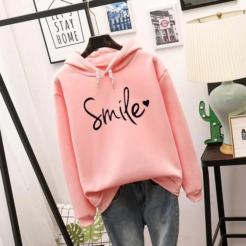 Lässiger Damen-Kapuzenpullover mit Smile-Motiv von Fudus