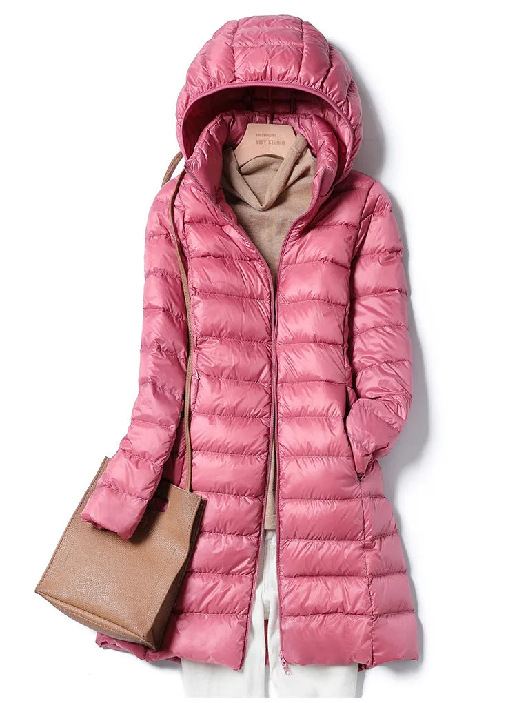 ModeGeist | Ultraleichte Lange Daunenjacke für Damen