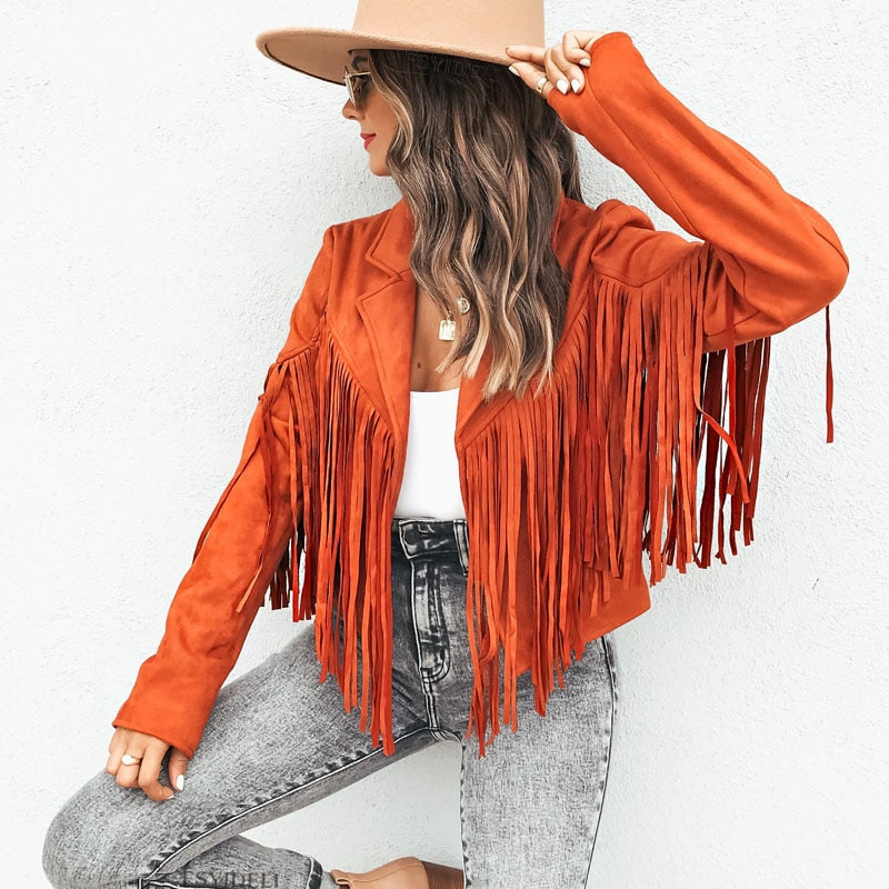 ModeGeist | Trendy Wildleder Damenjacke mit Fransen